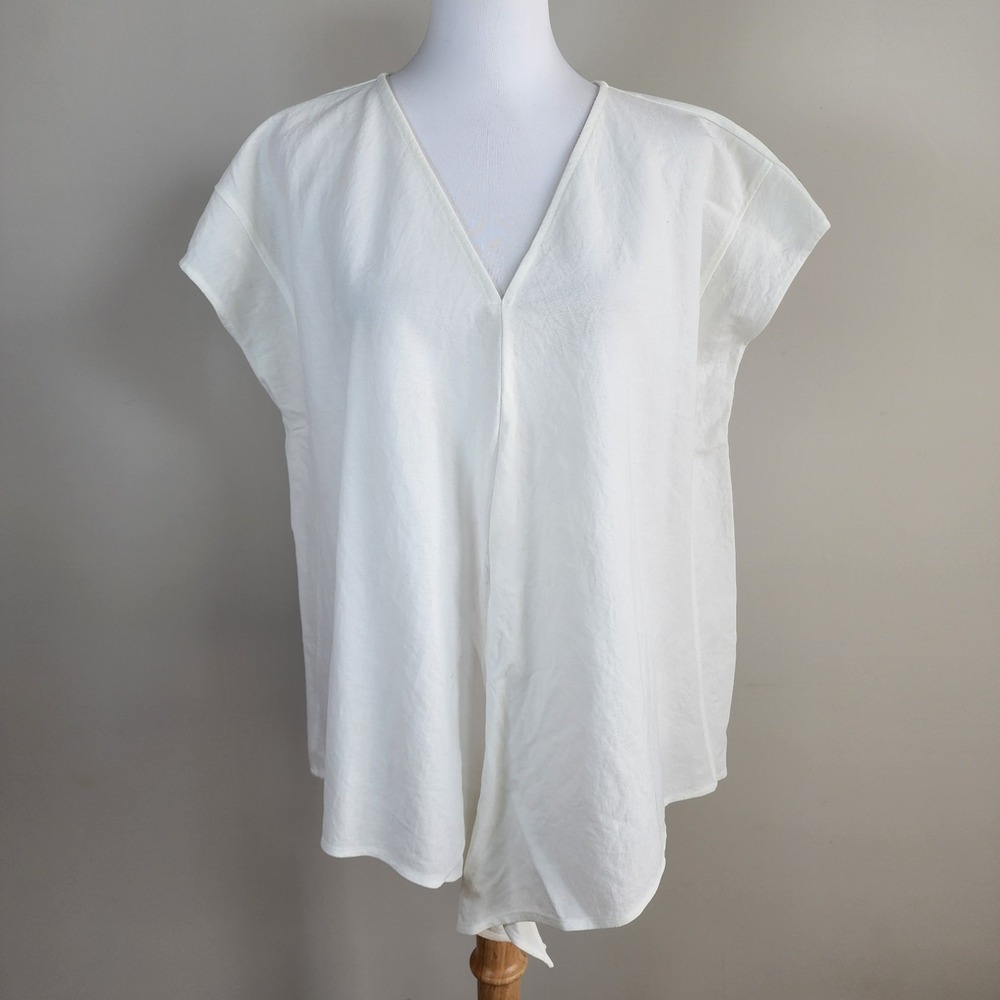 Zara Tie Front Blouse Womens Small Flowy Drape Oversize Boxy Crop Vacation Fairy
